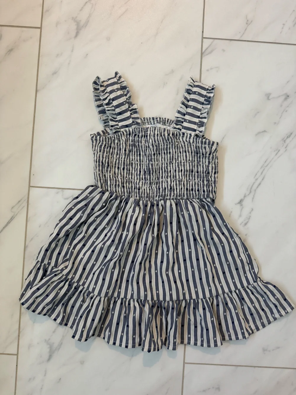 Mabel + Honey Navy and White Striped Smocked Dress